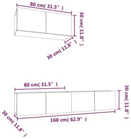 Conjunto móveis de TV 3 pcs madeira processada branco