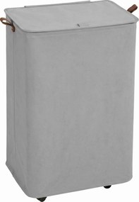 Cesto de Roupa Suja com Tampa e Rodas, 50L, Dobrável com Saco com Cordão Removível, 40x30x65 cm, Cinzento
