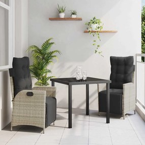 vidaXL Conjunto de Jantar de Jardim 3 Peças Cinza Claro em Rattan