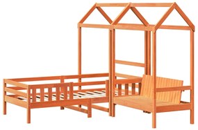 Conj. de cama e banco c/ telhado 80x200 cm pinho castanho-mel
