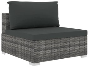11 pcs conjunto lounge de jardim c/ almofadões vime PE cinzento