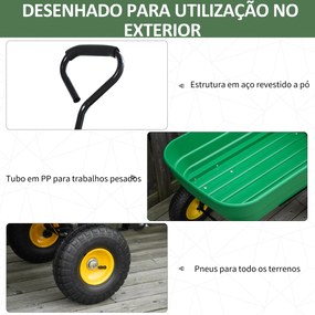 Carrinho de Jardim com Balde Inclinável até 75° Carrinho de Mão com Guiador Ajustável e Capacidade 125L 118x58x102 cm Verde Escuro