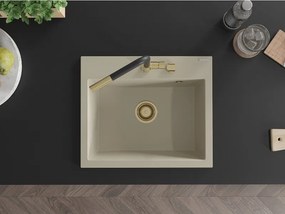Mexen Oscar lava-louça de granito de 1 bacia 580 x 490 mm, bege, sifão dourado - 6519581000-69-G