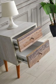 Mesa de Cabeceira Malmö – Branco e Nogueira – 40 cm x 55 cm x 35 cm