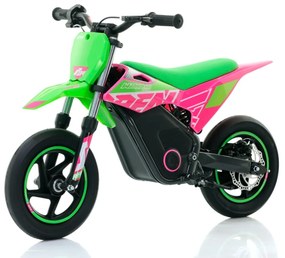 Mini moto elétrica para crianças Minicross electrica RFN Warrior SX-E250 Supermotard 250W 12/12" Até 25Km/hora cm limitador Verde/Rosa