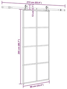 Porta deslizante c/ conj. ferragens 90x205cm vidro ESG preto