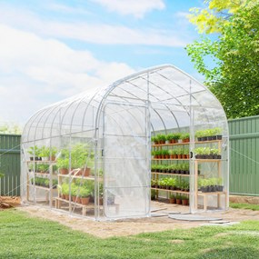 Estufa em túnel para jardim 296 (L) x 391 (P) x 267 (A) cm, 12 m², película PO antigotejamento, aço galvanizado de 25 mm, estrutura reforçada, 2 porta