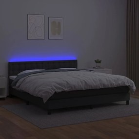 Cama box spring c/ colchão/LED 180x200cm couro artificial preto