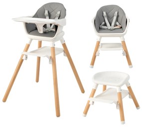 Cadeira de refeição conversível 6 em 1 para bebés Cadeira de alimentação infantil com bandeja removível Almofada de poliuretano para crianças de 6 a 3