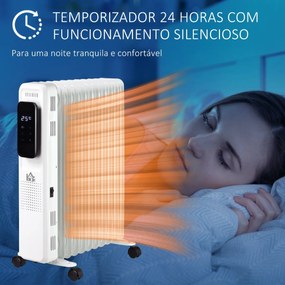 Radiador a Óleo 2290/2720W com 3 Modos de Aquecimento Tela LED Controle Tátil Termostato Temporizador 24H e Rodas Baixo Consumo para 20m² 50,5x24x63cm