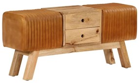 vidaXL Boque 107 cm couro de cabra genuíno/mangueira maciça castanho