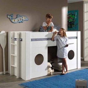 Cama infantil de grades FREYA (90x200) + estrado + escada branca