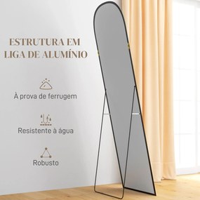 Espelho de Pé Espelho de Corpo Inteiro 50x170 cm com Estrutura de Liga de Alumínio e Suporte para Sala Quarto Preto