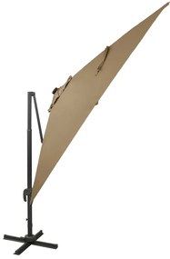 Guarda-sol jardim c/ poste e luzes LED 300 cm cinza-acastanhado