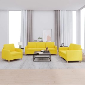 vidaXL 3 pcs conjunto de sofás com almofadões tecido amarelo-claro