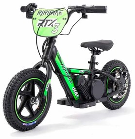 Bicicleta eléctrica para crianças RIRIBIKE RTX3 24V (12"), Batería de litio, Motor de 100W, Travão de disco verde