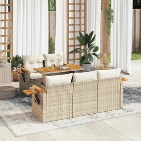 vidaXL 6 pcs conjunto sofás jardim com almofadões vime PE/acácia bege