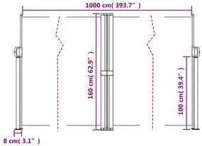 Toldo lateral retrátil 160x1000 cm preto