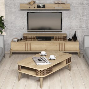Conjunto de Mobiliário de Sala de Estar Eylül – Carvalho – Medidas Var
