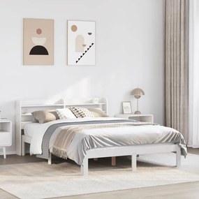 Estrutura de cama com cabeceira 160x200 cm pinho maciço branco