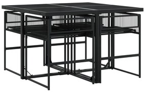 5 pcs conjunto de jantar p/ jardim vime PE preto
