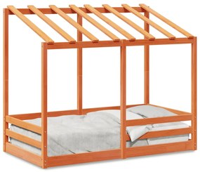 Cama infantil c/ telhado 80x160 cm pinho maciço castanho-mel