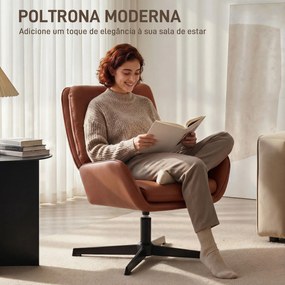 Poltrona de Sala Estofada em PU Poltrona de Leitura com Assento Acolchoado Apoios de Braços Pernas Metálicas Castanho