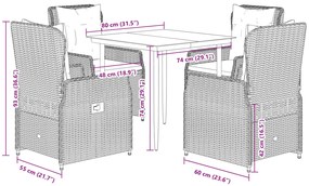 5 pcs conjunto de jantar p/ jardim com almofadões vime PE bege