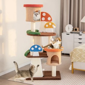 Arranhador para gatos Torre 4 em 1 com 2 Casas Postes de Sisal Envolvidos em Sisal Bolas Interactivas Multicoloridos