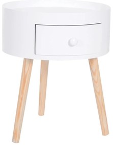 HOMCOM Mesa Apoio Redonda com 1 Gaveta Borda Elevada e 3 Pés de Madeira  Estilo Moderno Ø38x45 cm Branco