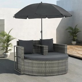 Sofá Lamel Lounge de Jardim em Vime com Guarda Sol - Cinzento