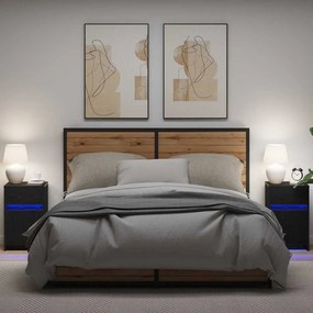 Criado-mudo LED 2 pcs Carvalho preto 38 x 34 x 61 cm Aglomerado