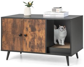 Armario Caixa de areia para gatos com portas, Estante aberta e poste para arranhar gatos 90 x 50 x 54 cm Preto e Castanho