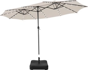 Conjunto de guarda-sol dupla face de 470 cm com 48 luzes LED solares e base recheável de 80 kg, com sistema de manivela, para jardim e piscina Bege
