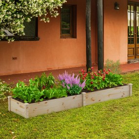 Canteiro de jardim elevado em madeira Caixa para plantas hortícolas Flores Ervas Frutos 240 x 60 x 25 cm Natural