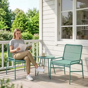Conjunto de jardim de 3 peças para exterior em resina trançada e aço, mesa redonda de jardim com 2 cadeiras verde