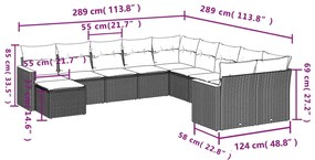 11 pcs conjunto sofás de jardim c/ almofadões vime PE bege