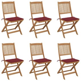 vidaXL Cadeiras de jardim dobráveis c/ almofadões 6 pcs acácia maciça