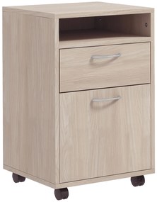 HOMCOM Armário de Escritório Sobre Rodas com Gaveta e Nicho para Documentos e Pasta Suspensa 40x35x60 cm Carvalho | Aosom Portugal