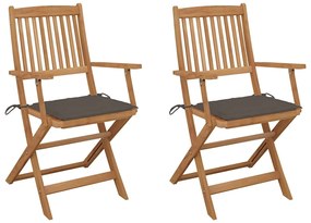 vidaXL Cadeiras de jardim dobráveis c/ almofadões 2 pcs acácia maciça