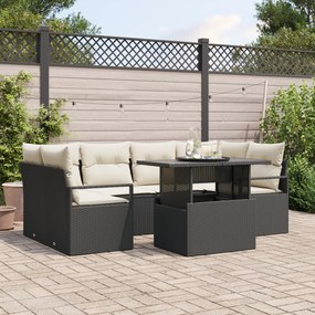 Conjunto de Sofá de Jardim vidaXL com Almofadas Preto Rattan Poliéster