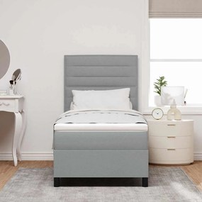 Cama box com colchão e luz LED cinza-claro 90x200 cm em tecido