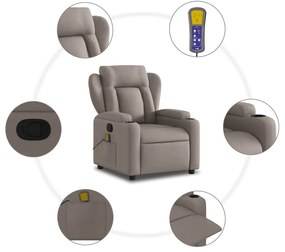 Poltrona de massagens reclinável tecido cinzento-acastanhado