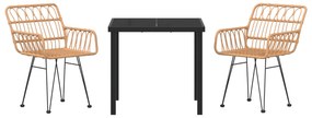 Conjunto de Jantar de Jardim 3 Peças Vime Poliéster Castanho