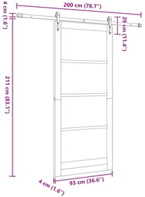 Porta Deslizante vidaXL com Conjunto de Ferragens Brancas 93x211 cm Ma