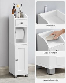 Armário casa de banho estreito com suporte para rolos de papel higiénico 20 x 18 x 76,7 cm Branco