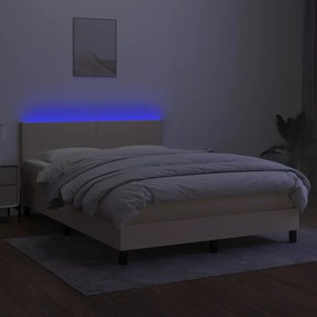 Cama box spring c/ colchão e LED 140x190 cm tecido cor creme