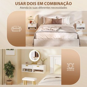 Conjunto de Mesas de Cabeceira Flutuantes com Gaveta Estriada e Prateleira Aberta 40x30x25 cm Branco