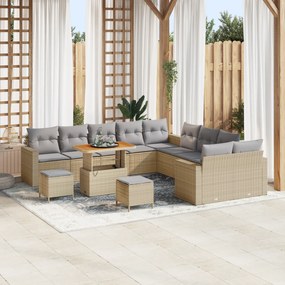 Conjunto de Sofá Jardim vidaXL de 13 peças com Almofadas Bege Vime PE