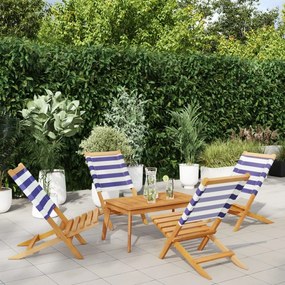 vidaXL Cadeiras de jardim dobráveis 4 pcs tecido/madeira azul e branco